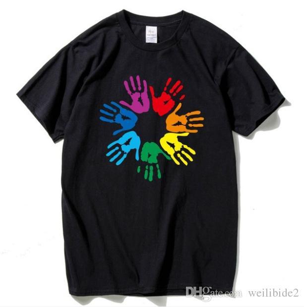 Multi Colored Hands Logo - Multicolored Hands T Shirt Black Color High Quality Clothing With