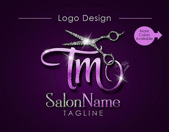 Diamond Hair Logo - Hair Salon Logo, Salon Name Initials Logo, Bling Diamond Scissors ...