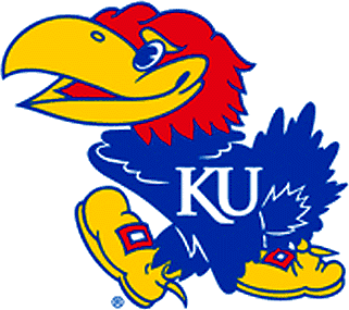 White with Blue Bird Logo - Kansas Jayhawks Logo looking blue bird with stylized KU