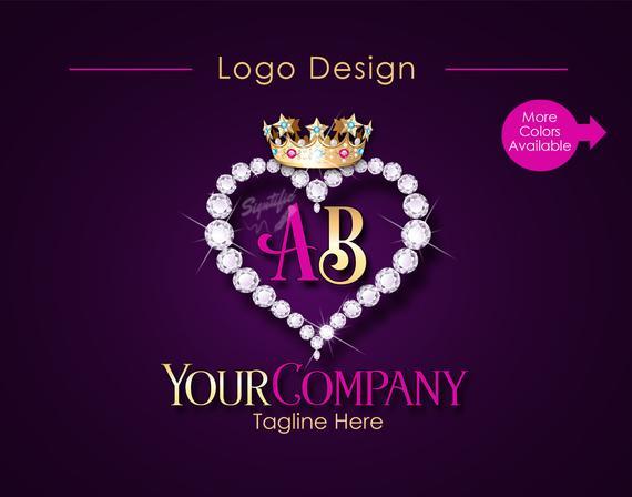 Diamond Hair Logo - Business Diamond Heart Bling Crown Initials Logo Company | Etsy