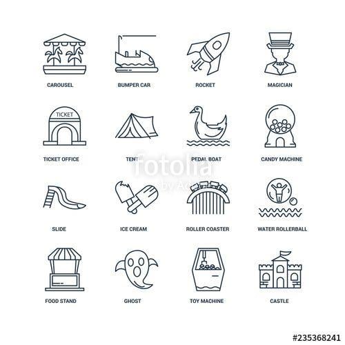 Ghost Toy Machine Logo - Set Of 16 outline icons such as Castle, Toy machine, Ghost, Food