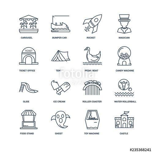 Ghost Toy Machine Logo - Set Of 16 outline icons such as Castle, Toy machine, Ghost, Food ...