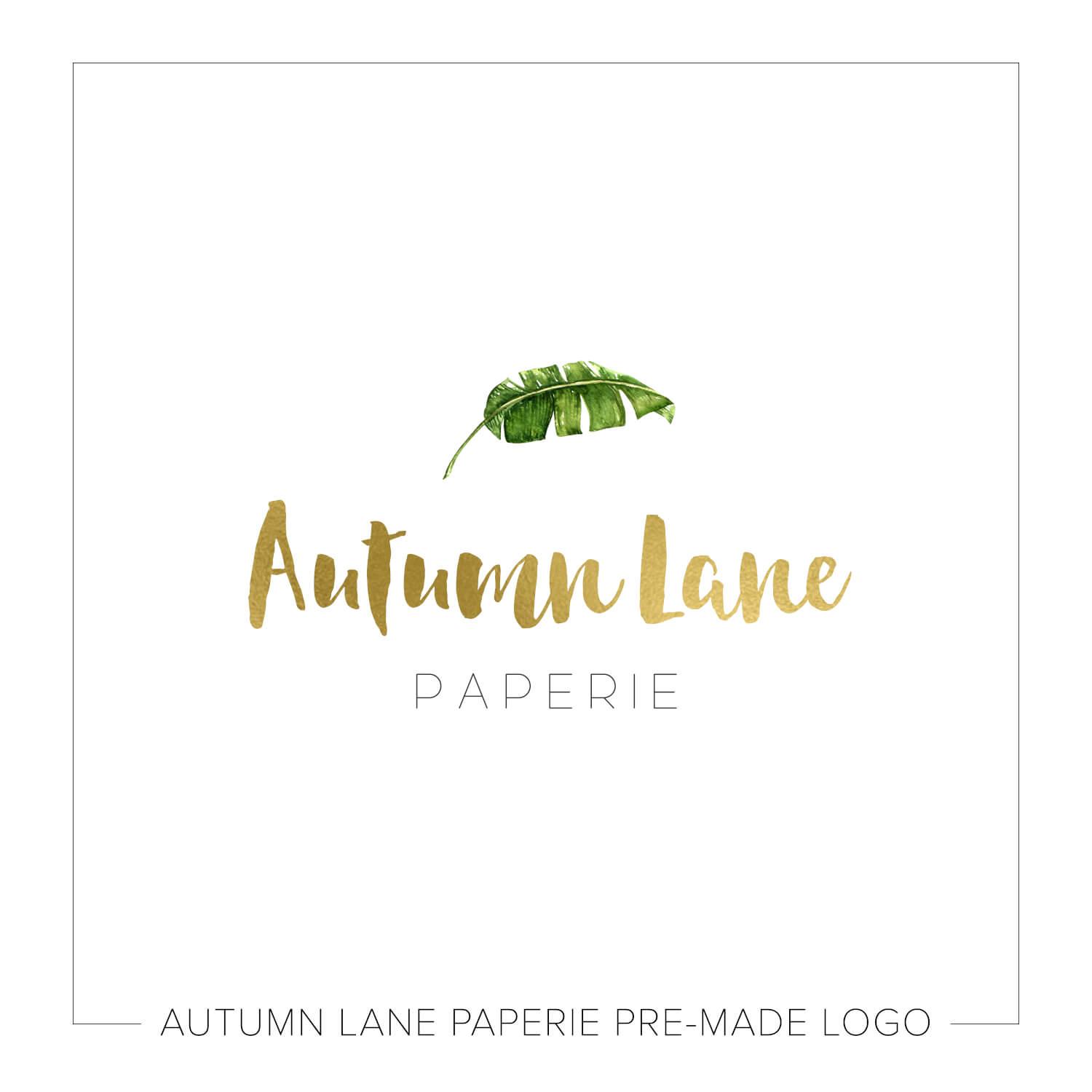 Gold Green Leaf Logo - Deep Green & Gold Leaf Logo J96 | Autumn Lane Paperie