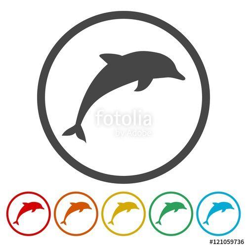 Dolphin Circle Logo - Dolphin circle, flat icons set. Round colorful buttons