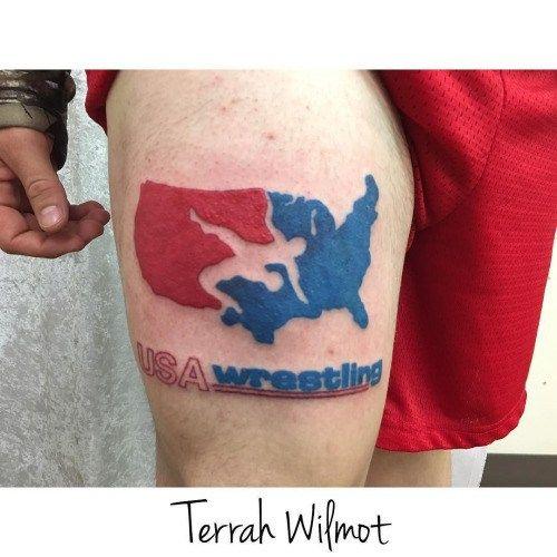 Red and Blue Wrestling Logo - Wrestling logo on a clients thigh! ?? #wrestling #logo #USA...