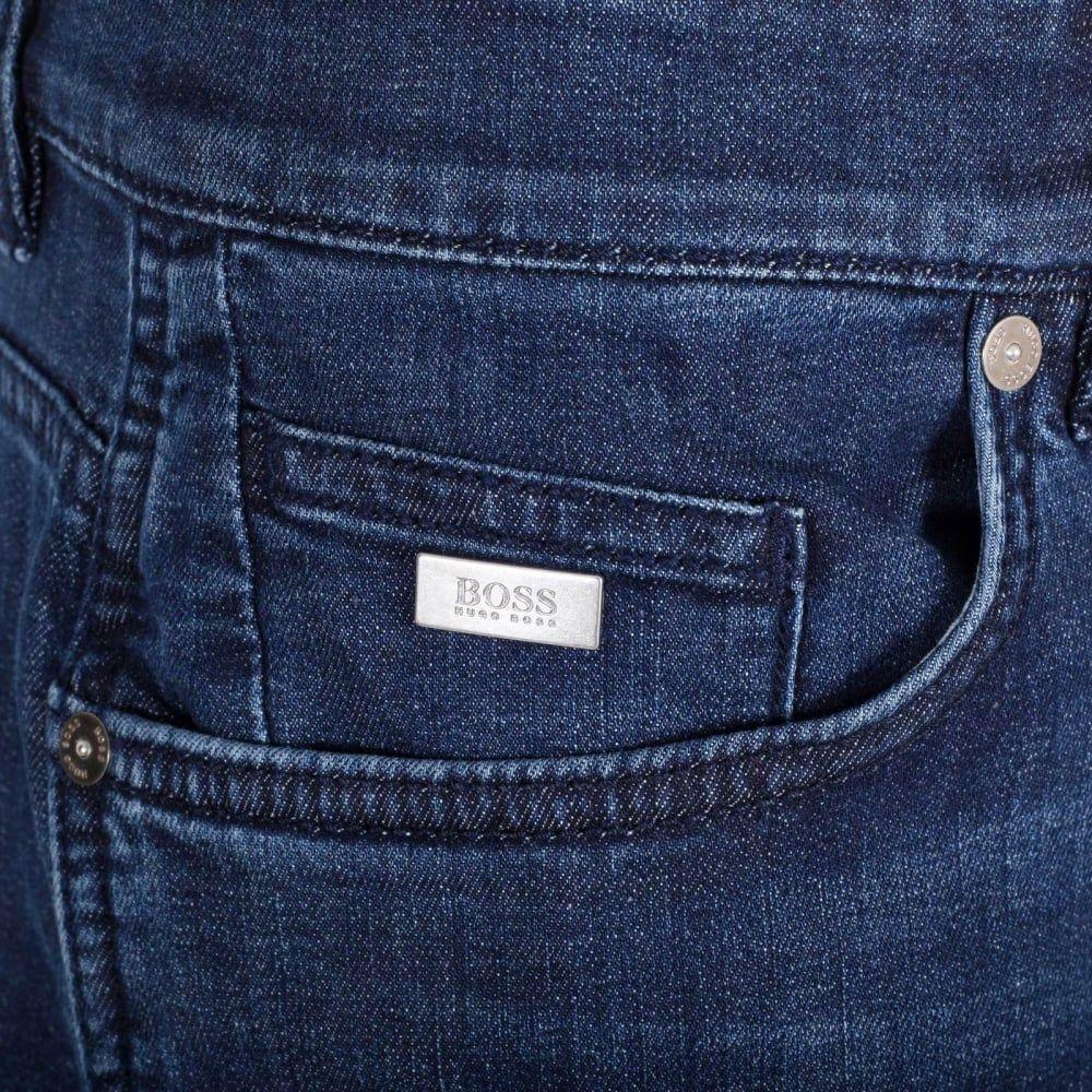 Indigo Blue and Black Logo - Grab these Indigo Blue Slim Fit Jeans from Hugo Boss