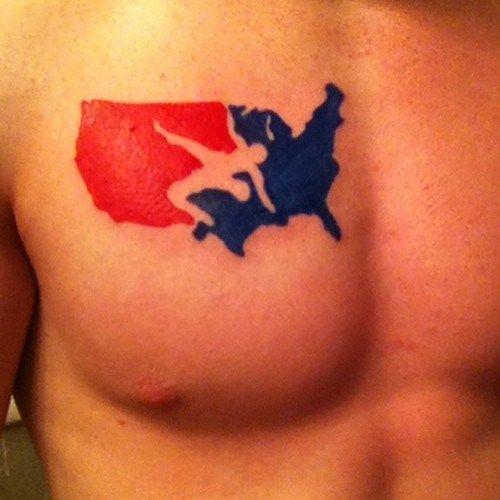Red and Blue Wrestling Logo - Got this today #tattoo #tatted #red #white #blue #wrestling...