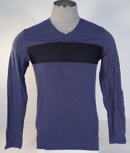 Indigo Blue and Black Logo - Guess Indigo Blue & Black V Neck Long Sleeve Tee T Shirt Mens NWT | eBay