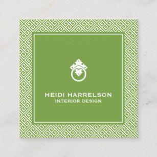 Green and White Square Logo - Green White Square Pattern Business Cards