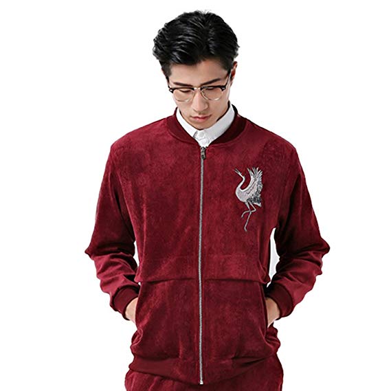Man in Red Jacket Logo - Man Cardigan Embroidery Coat Jacket Suit wine red: Amazon.co.uk ...