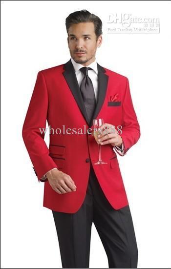 Man in Red Jacket Logo - New Red Jacket Black Pants Groom Tuxedos Best Man Notch Black Lapel