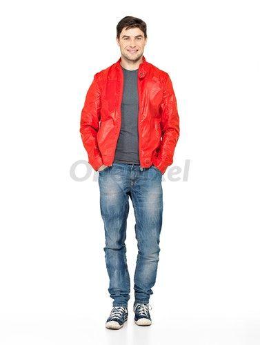 Man in Red Jacket Logo - Smiling happy man in red jacket, blue jeans and gymshoes - 1437197 ...