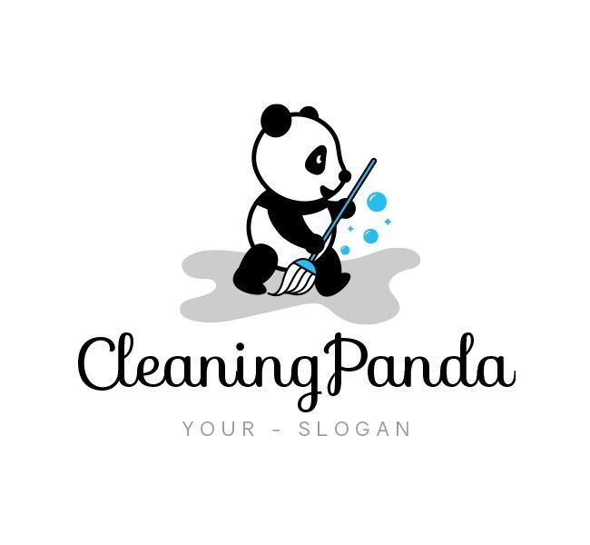 Cartoon Panda Logo - Cleaning Panda Logo & Business Card Template Design Love