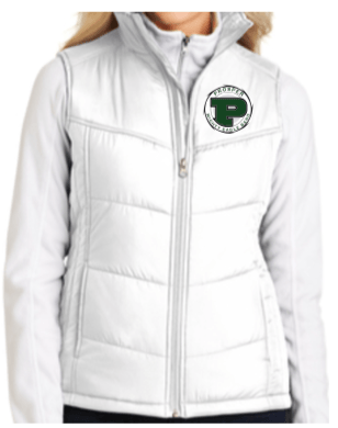 Puffy White Logo - Ladies Puffy Band Vest with Embroidered Logo