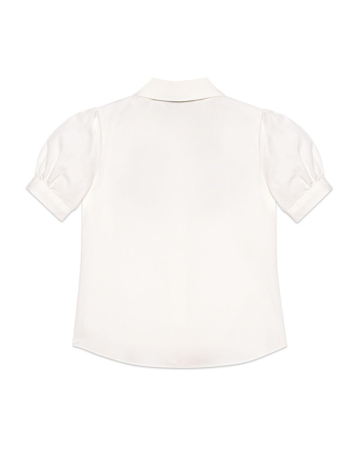 Puffy White Logo - Lyst Puffy Sleeve Collared Top W/ Logo Bow Applique In White