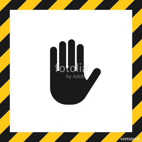 Black and Yellow Hand Logo - Stop hand sign in striped black and yellow frame isolated on white ...