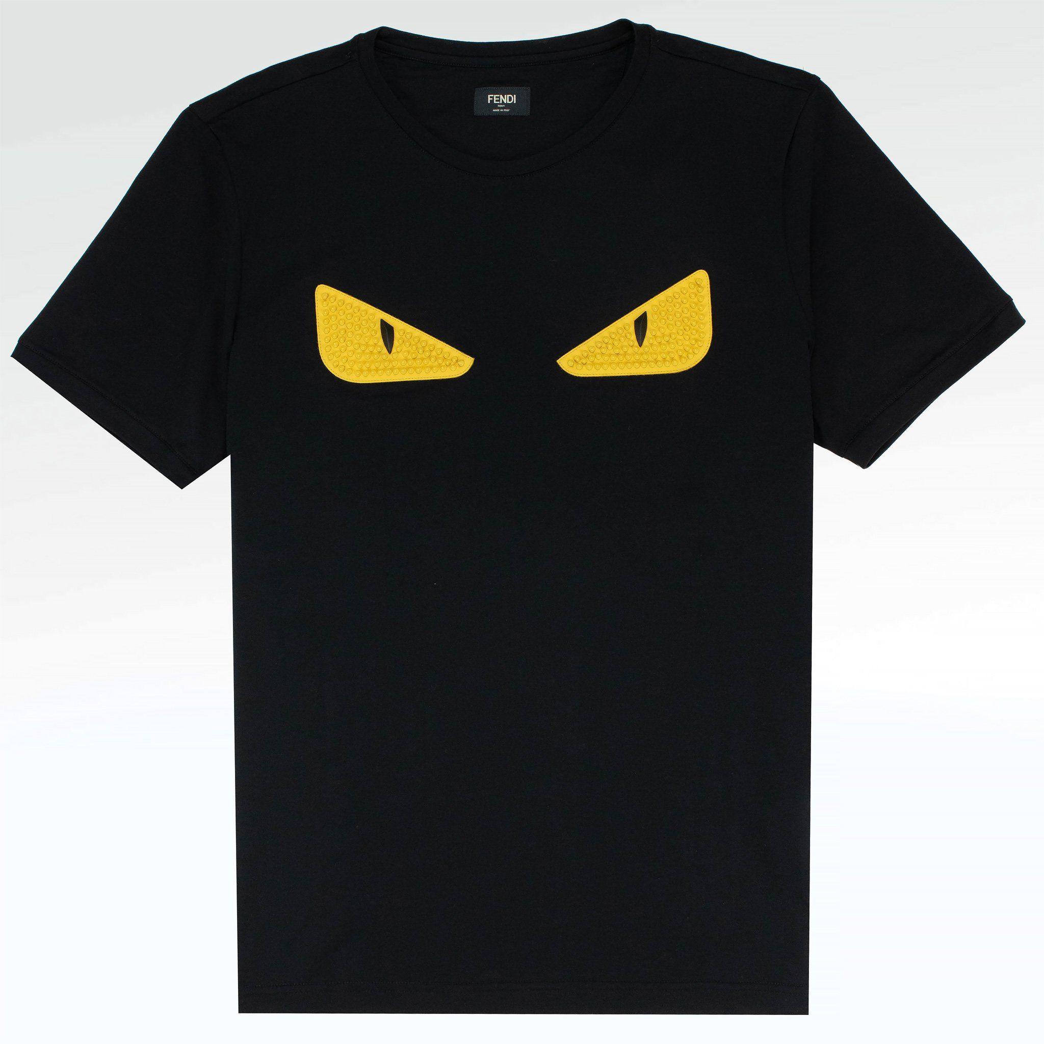 Black and Yellow Hand Logo - Fendi Monster Eyes Studded Logo T Shirt Black Yellow