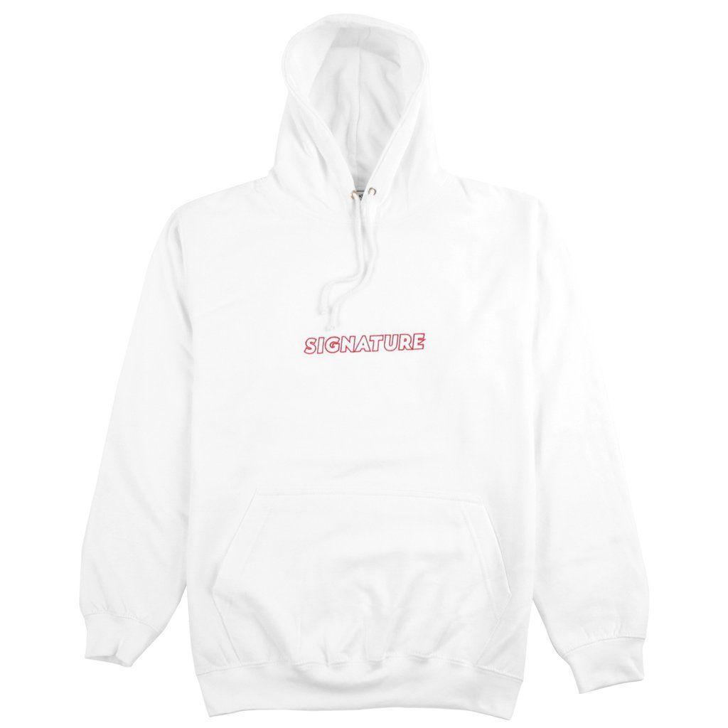 Cool Black and White Outline Logo - Outline Logo Embroidered Hoodie in White / Red