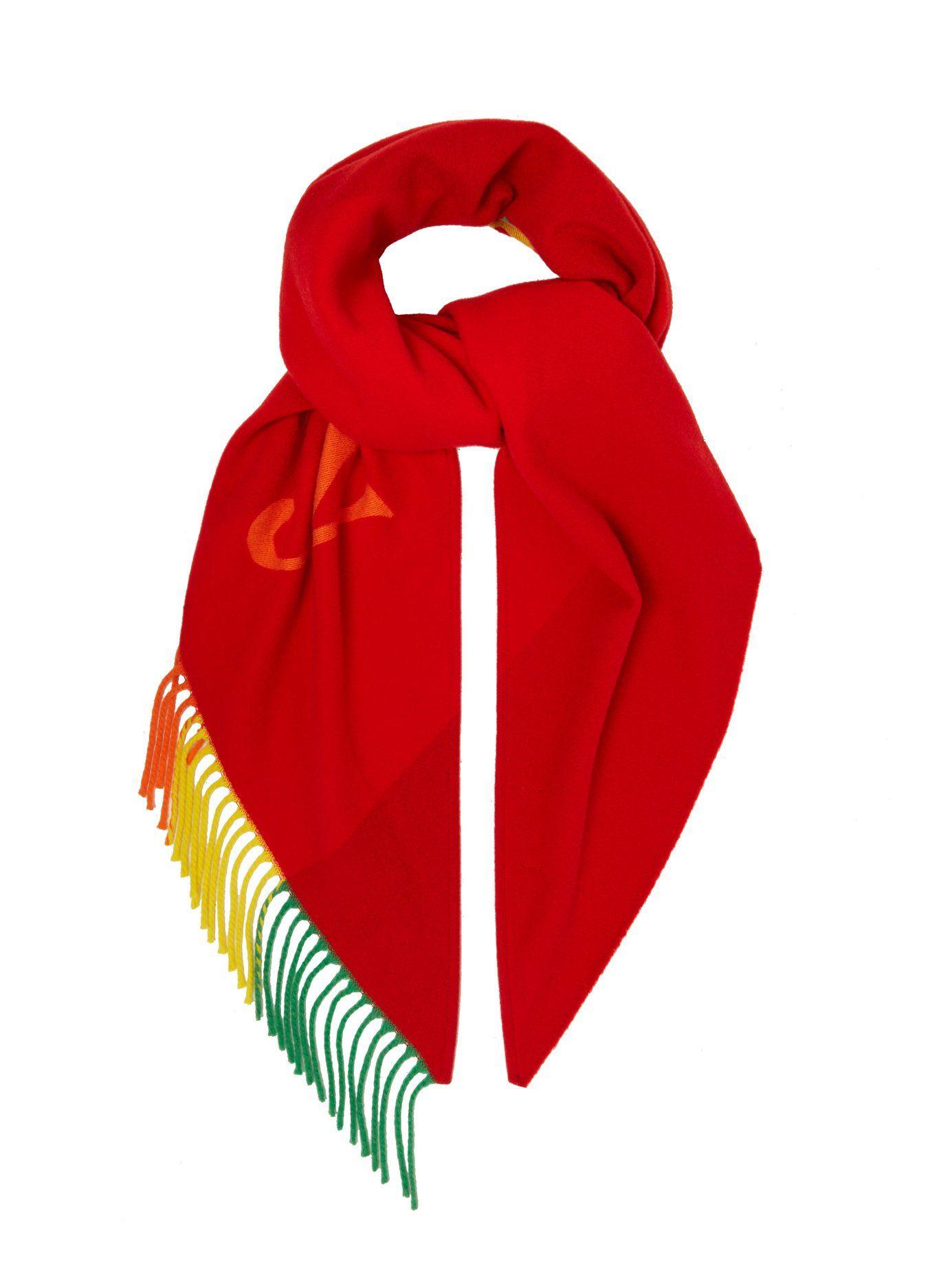 Red Rainbow Logo - Burberry Rainbow Logo Scarf W/ Fringe Trim In Red | ModeSens