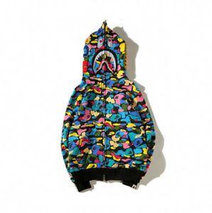 Colorful BAPE Logo - Unisex Casual Hoodie Bape Colorful Camo Shark Jaw Head A Bathing Ape ...