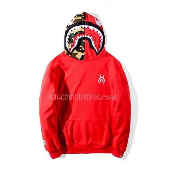 Colorful BAPE Logo - Bape Colorful Shark Head Hood White Logo Red Hoodie