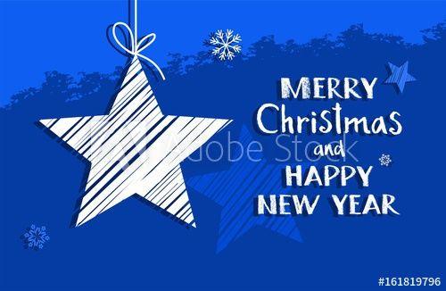 White Star Blue Background Logo - Christmas card with star, blue, vector. On blue background white