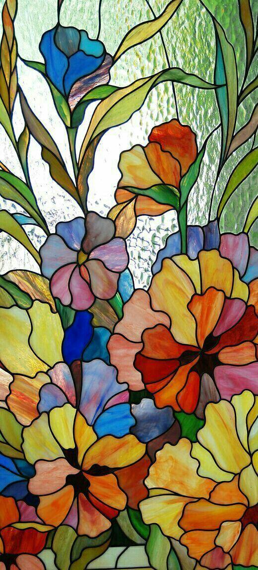 Stained Glass Flower Logo - Beautiful Stained Glass window of Violets. Glass Art Projects