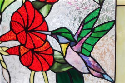 Stained Glass Flower Logo - Tiffany Style Stained Glass Window RV Main Door Insert Hummingbird ...