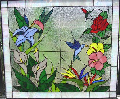 Stained Glass Flower Logo - Hummingbird & Flower Paradise Leaded Stained Glass Window Panel ...