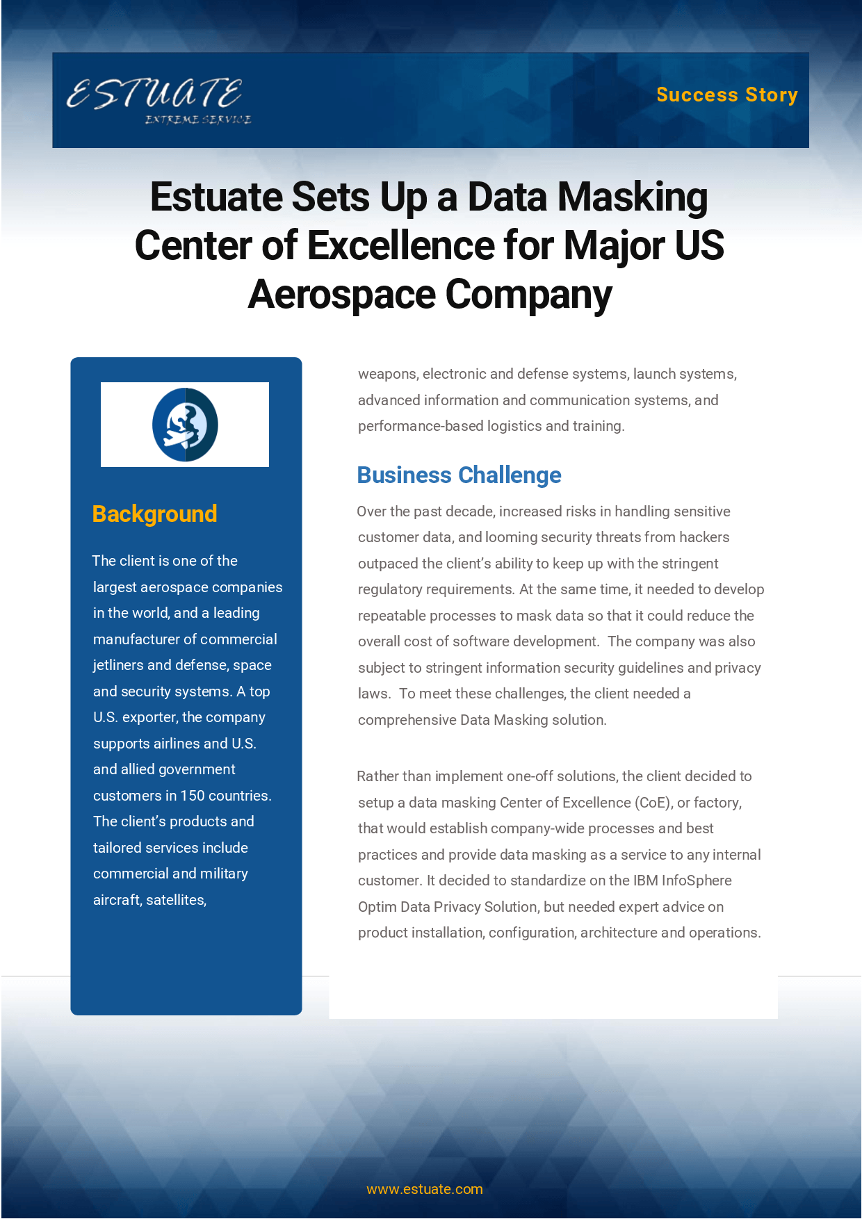 Us Aerospace Company Logo - Estuate Sets Up a Data Masking Center of Excellence for Maj