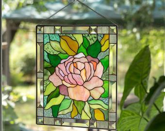 Stained Glass Flower Logo - Iris flower Stained glass panel Wall hanging Housewarming gift