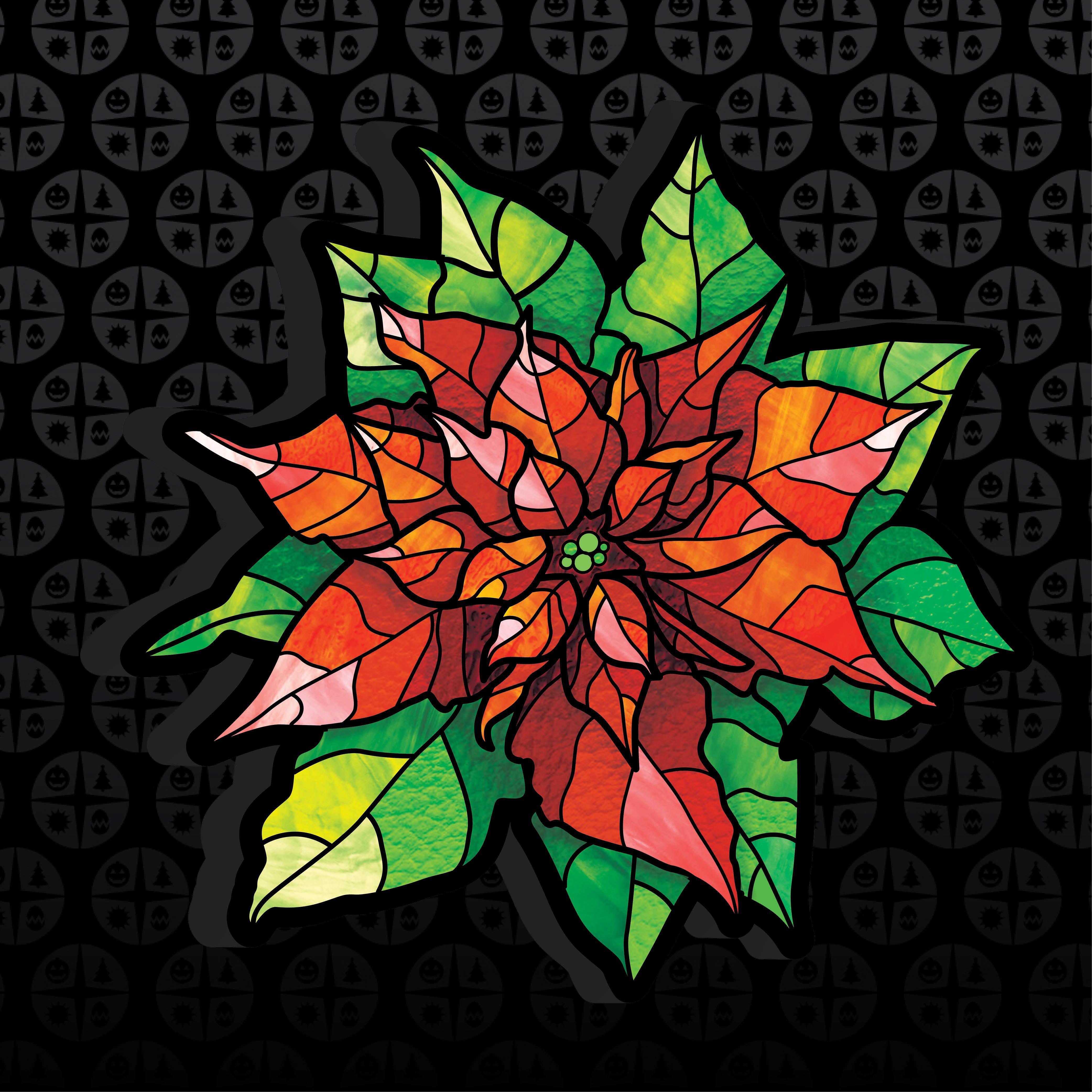 Stained Glass Flower Logo - Poinsettia Flower Stained Glass - Holiday Creative