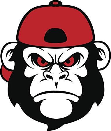 Red and Black Monkey Logo - Angry Red and Black Monkey in Baseball Cap Hat Cartoon
