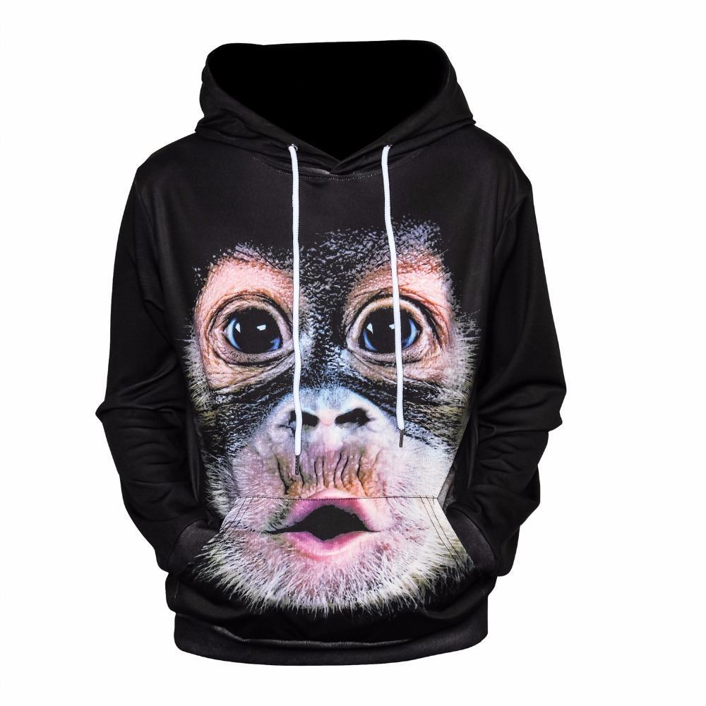 Red and Black Monkey Logo - 3D Large Size Net Red Hooded Black Monkey Hoodie Long Sleeve Fat
