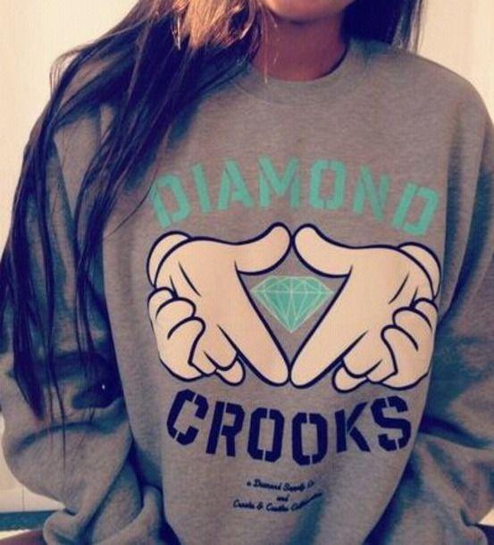 Diamond Crooks Logo - top, sweatshirt, hoodie, diamond supply co., crooks, grey
