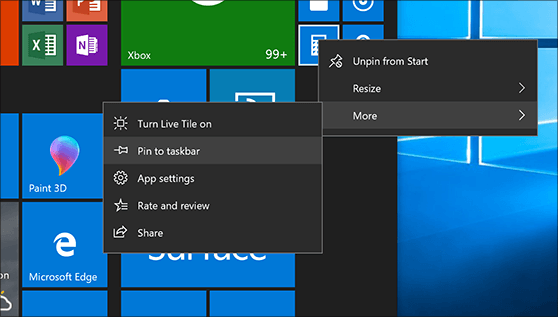 3D Microsoft Edge Logo - Pin an app to the taskbar
