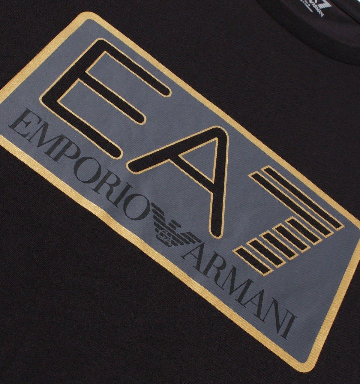 Gold Box Logo - EA7 Black & Gold Box Logo T-Shirt