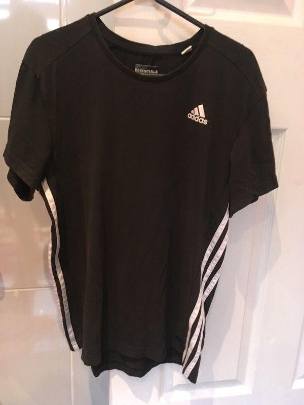White Small Adidas Logo - Adidas Men's Black + White Stripe Logo Tshirt Size S Small