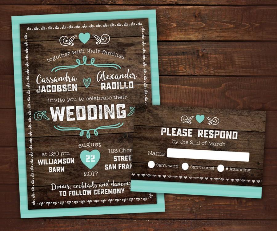 Rustic Wedding L Logo - Country Rustic Wedding Invitations With RSVP, Barn Wedding, Wood