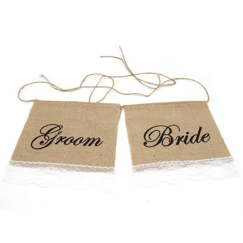 Rustic Wedding L Logo - Amazon.com: Junxia Bride & Groom Hessian Chair Banner Rustic Wedding ...