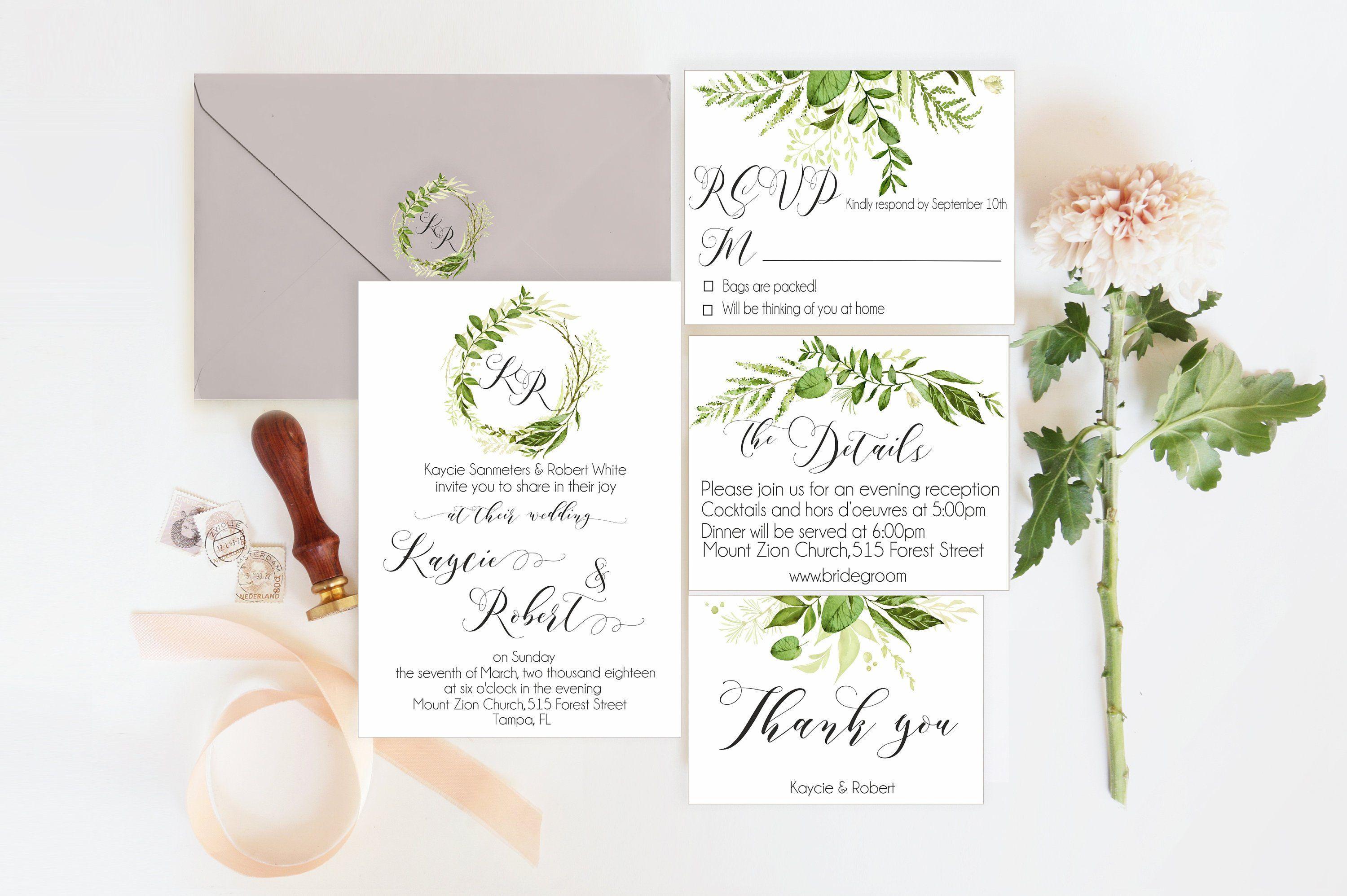 Rustic Wedding L Logo - Greenery Wedding Invitation Set Rustic Wedding Invitation