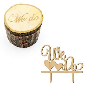 Rustic Wedding L Logo - Amazon.com: Kalevel 2pcs We Do Wedding Ring Box Cake Cupcake Toppers ...