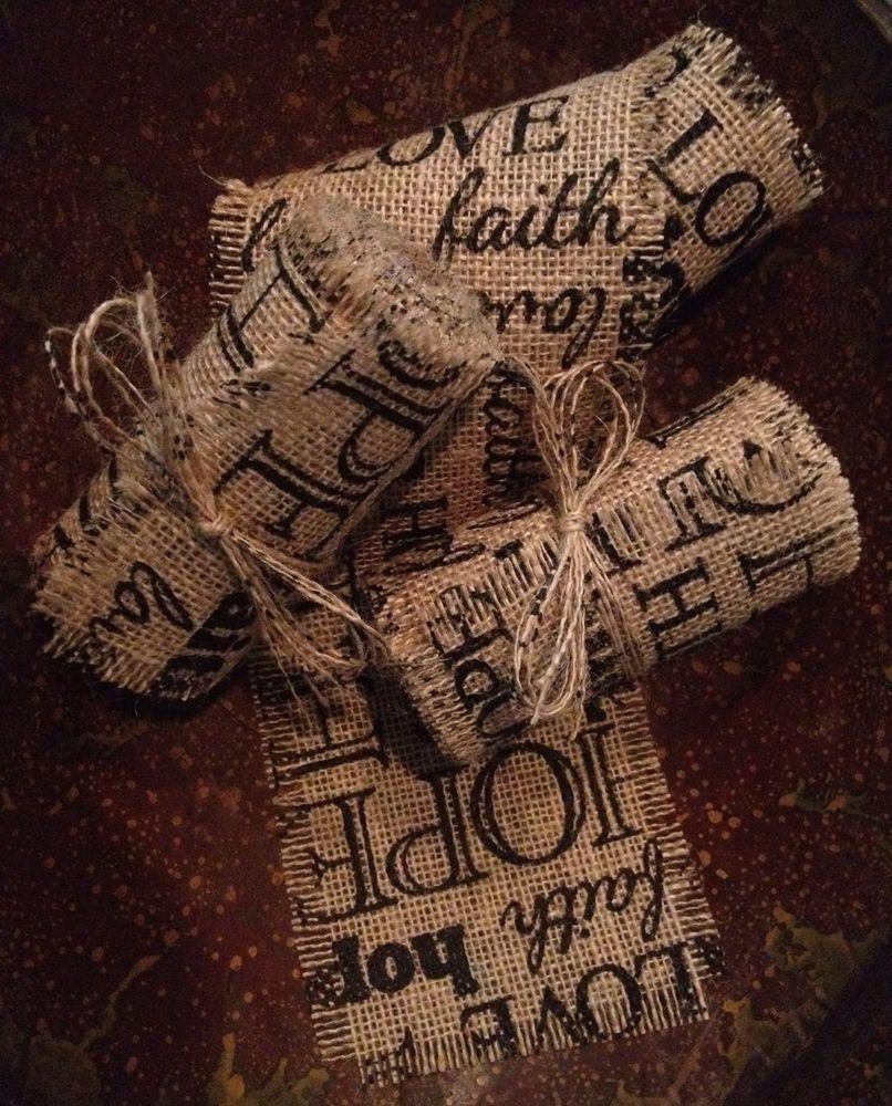 Rustic Wedding L Logo - Primitive Faith Hope Love Burlap Hessian Garland Ribbon Rustic