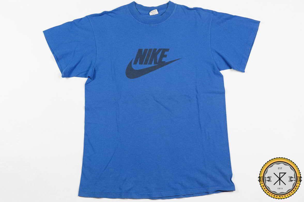 Blue Swoosh Logo - Vintage 80's Nike Blue Swoosh Logo T-Shirt |