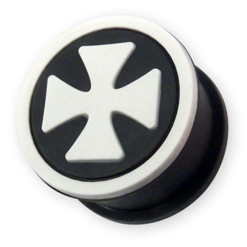 Red Black and White C Logo - Silicone Flesh Tunnel Iron Cross Ear Plug Black White Red 4 26mm