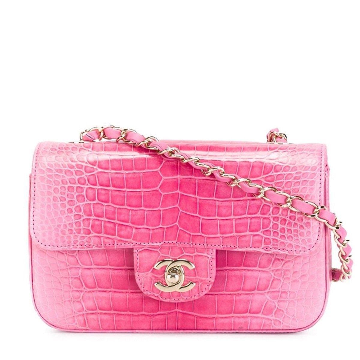 Crocodile with Pink Logo - Chanel Pink Crocodile Classic Flap Bag SOLD - Rewind Vintage