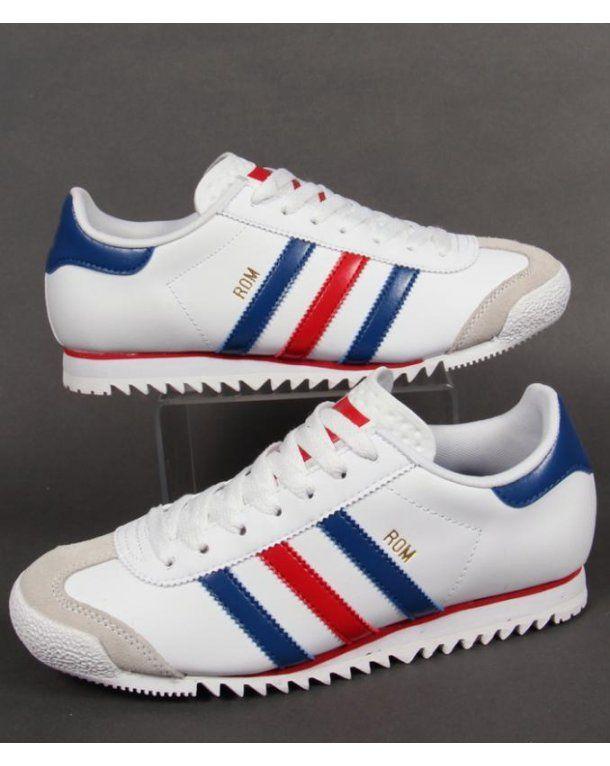 Blue and Red Adidas Logo - Adidas Rom Trainers White/Red/Blue, Originals, Adidas ROM Trainers