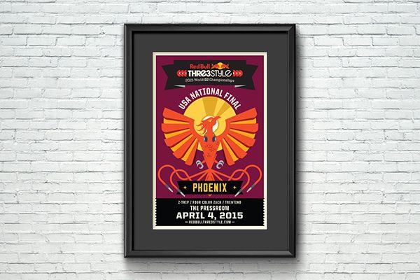 Phoenix Mixed with Red Bull Logo - Red Bull Thre3style 2015 USA National Final Poster on Wacom Gallery