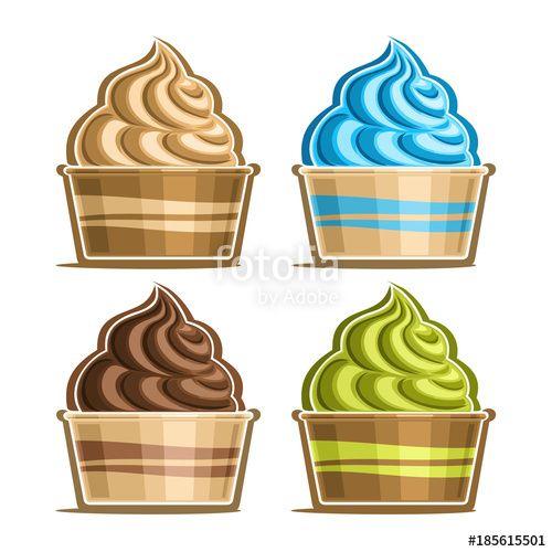 Swirl Ice Cream Logo - Vector set of Ice Cream in paper cup, variety soft serve sundae in ...