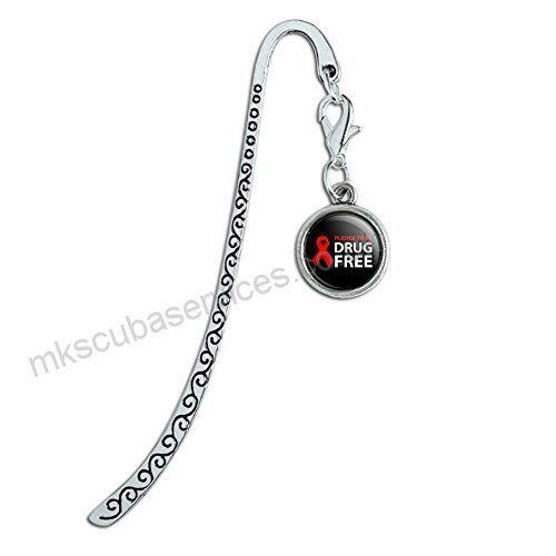 Red Ribbon Bookmark Logo - Red Ribbon Drug Free Pledge Metal Bookmark Page Marker with Charm ...